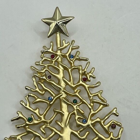 Lot of two Christmas Trees, gold tone with multi color stones - Picture 3 of 8